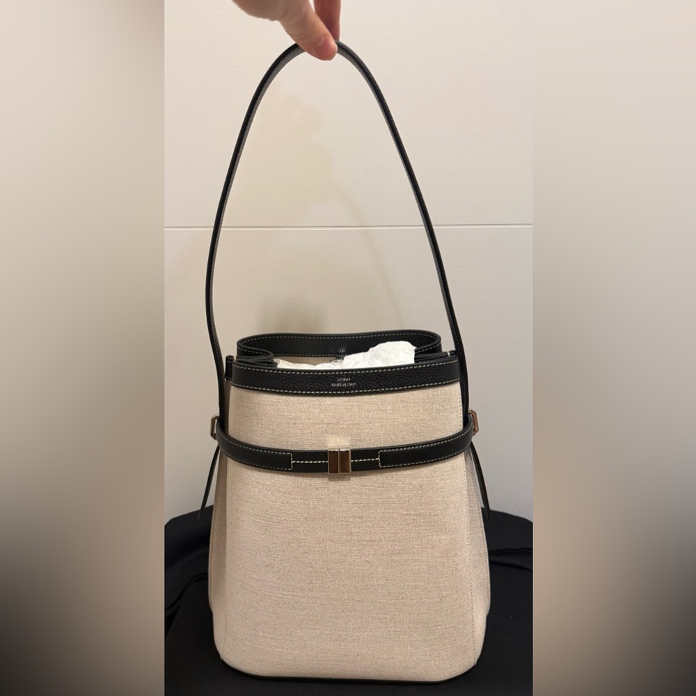 Toteme Belted Backed Bag, Canvas Black Leather - Picture 14 of 17